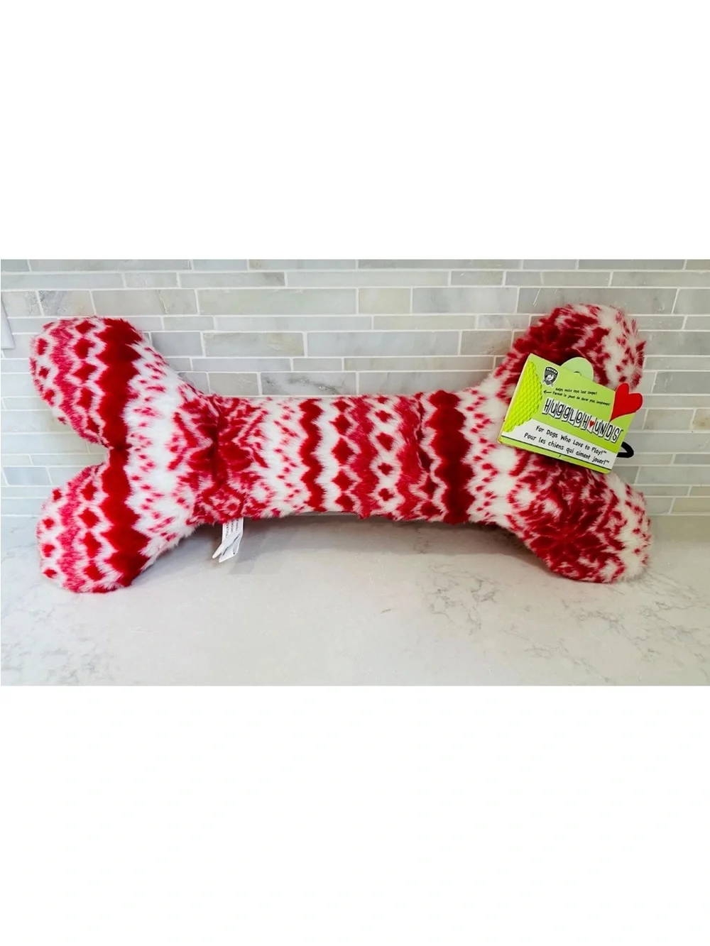 NWT HUGE XL Hugglehounds Plush Fleece Holiday Christmas Bone Squeaky Dog Toy